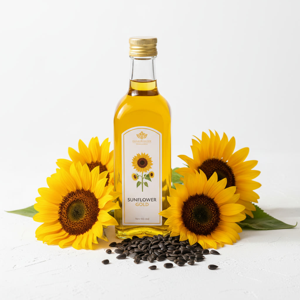 Refined and crude sunflower oil bottles from Russia and Kazakhstan